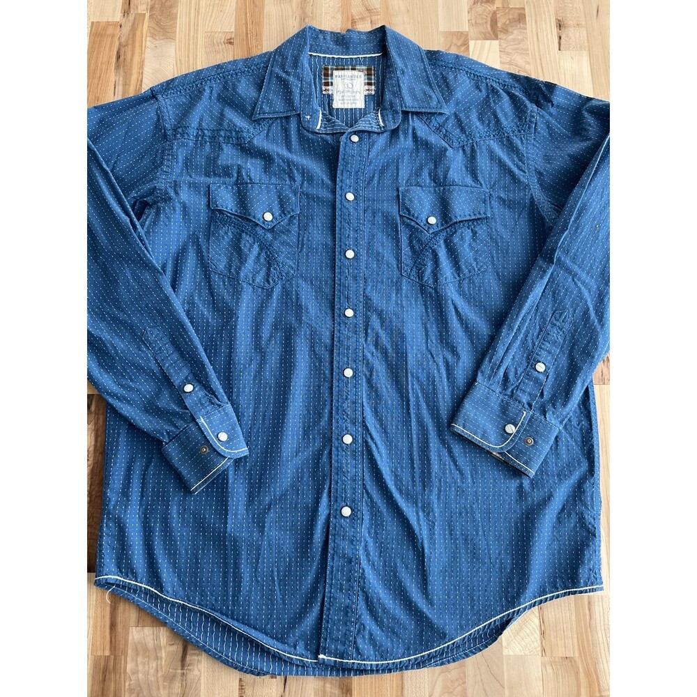 Panhandle Slim Long Sleeve Western Shirt Pearl Snap Embroidered Blue White L